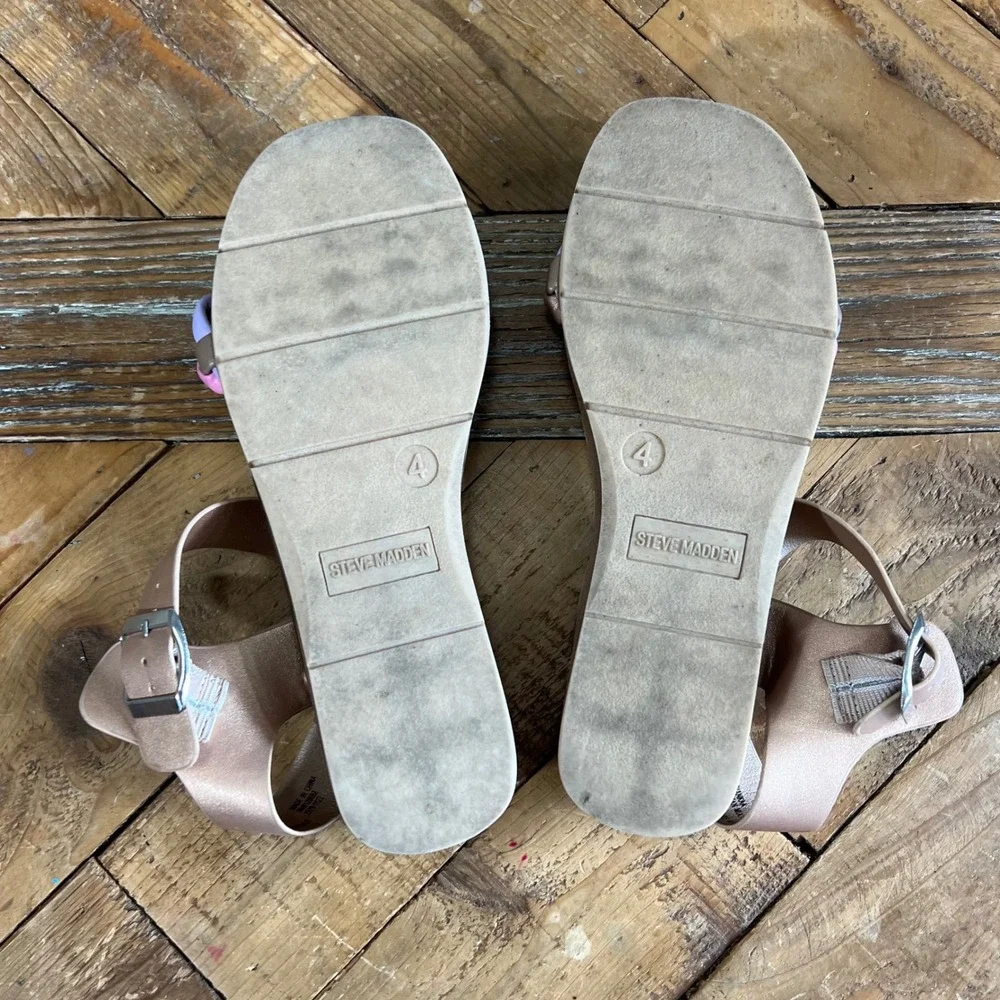 Steve Madden Girls Rose Gold Braided Strap Low Platform Wedge‎ Sandals Size 4